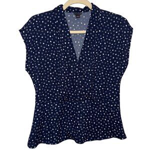 Ann Taylor Navy Polka Dot Sleeveless Wrap Blouse XS